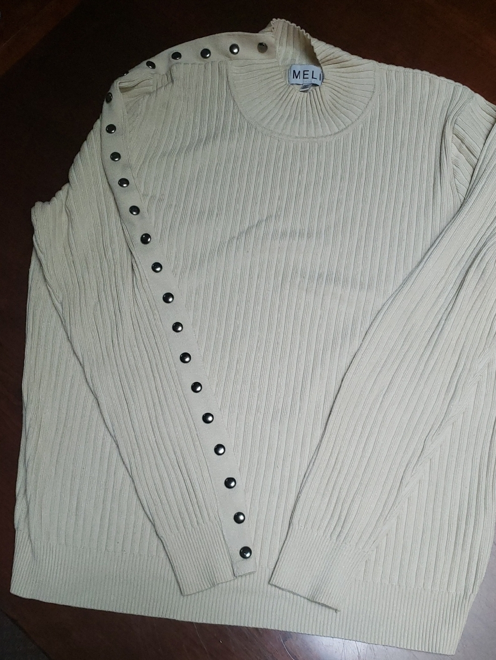 Meli Cream Ribbed Button-Trim Sweater